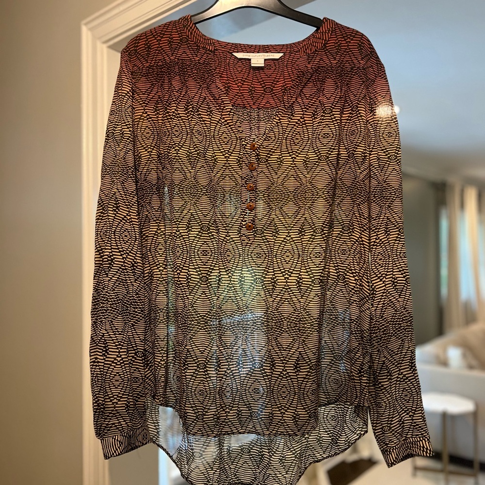 Diane Von Furstenberg Red and Black Geometric Blouse